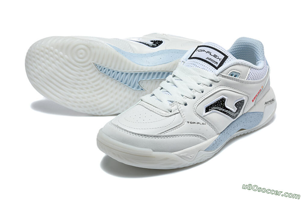 Joma Top Flex IC Indoor & Futsal Soccer Shoes - White/Ice Blue/Black 3