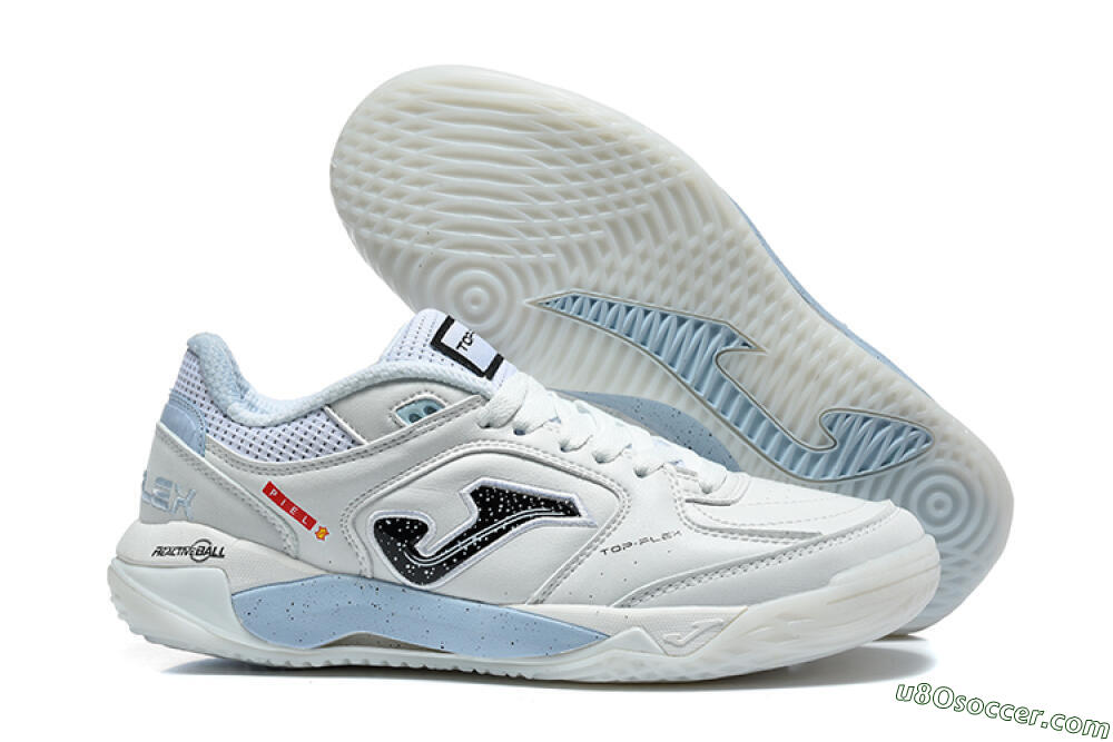 Joma Top Flex IC Indoor & Futsal Soccer Shoes - White/Ice Blue/Black 1