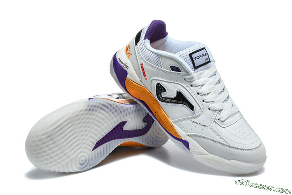 Joma Top Flex IC Indoor & Futsal Soccer Shoes - White/Black/Orange/Purple 4