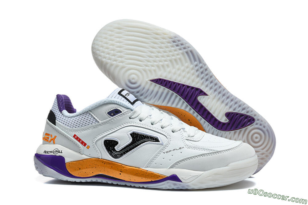 Joma Top Flex IC Indoor & Futsal Soccer Shoes - White/Black/Orange/Purple 1