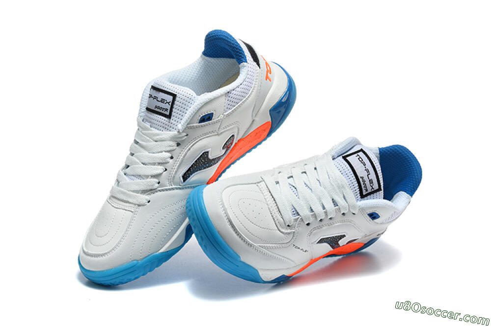 Joma Top Flex IC Indoor & Futsal Soccer Shoes - White/Bright Blue/Vibrant Orange 6