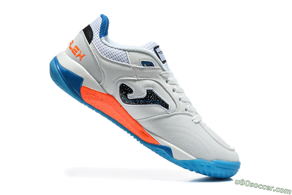 Joma Top Flex IC Indoor & Futsal Soccer Shoes - White/Bright Blue/Vibrant Orange 7