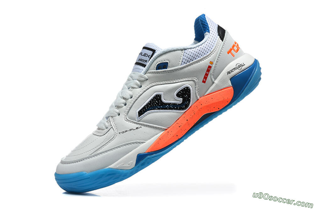 Joma Top Flex IC Indoor & Futsal Soccer Shoes - White/Bright Blue/Vibrant Orange 8