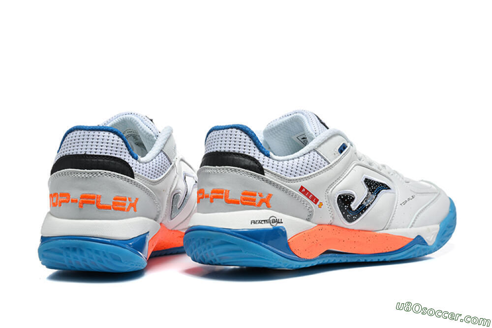 Joma Top Flex IC Indoor & Futsal Soccer Shoes - White/Bright Blue/Vibrant Orange 9