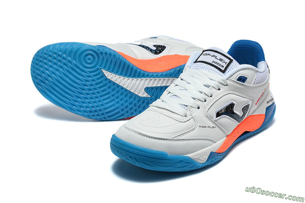 Joma Top Flex IC Indoor & Futsal Soccer Shoes - White/Bright Blue/Vibrant Orange 3
