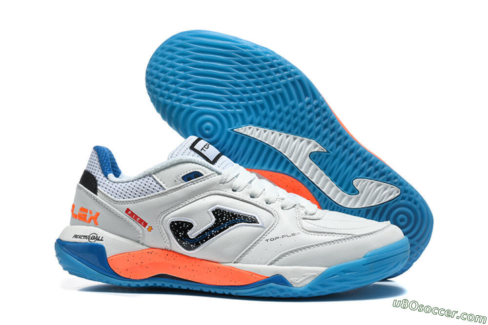 Joma Top Flex IC Indoor & Futsal Soccer Shoes - White/Bright Blue/Vibrant Orange 1