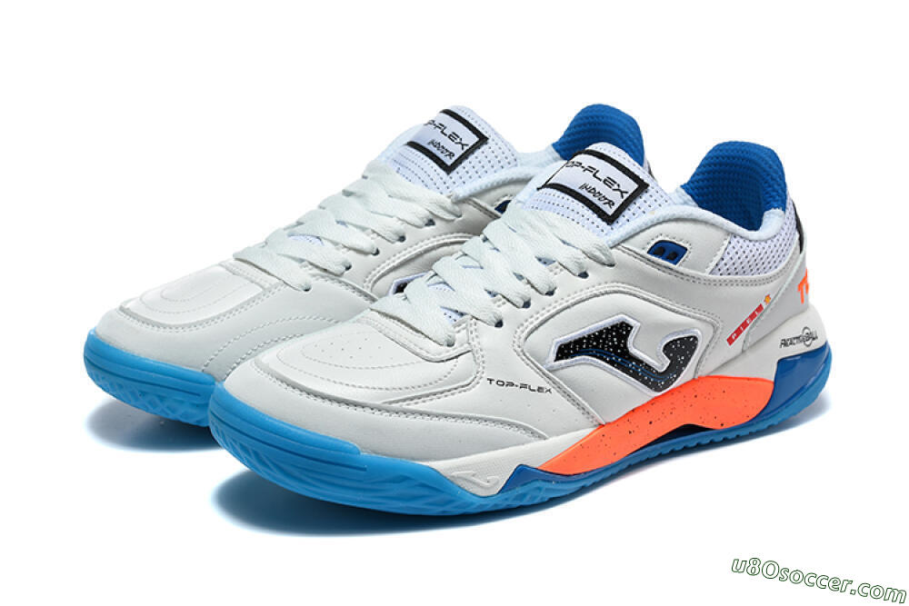 Joma Top Flex IC Indoor & Futsal Soccer Shoes - White/Bright Blue/Vibrant Orange 5