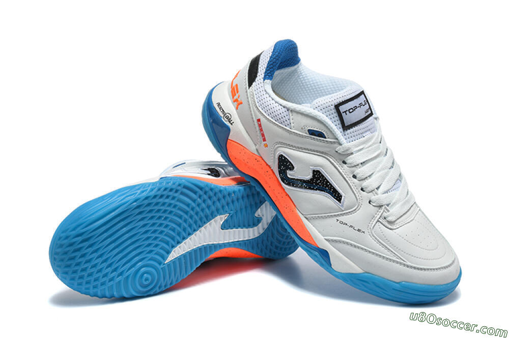 Joma Top Flex IC Indoor & Futsal Soccer Shoes - White/Bright Blue/Vibrant Orange 4