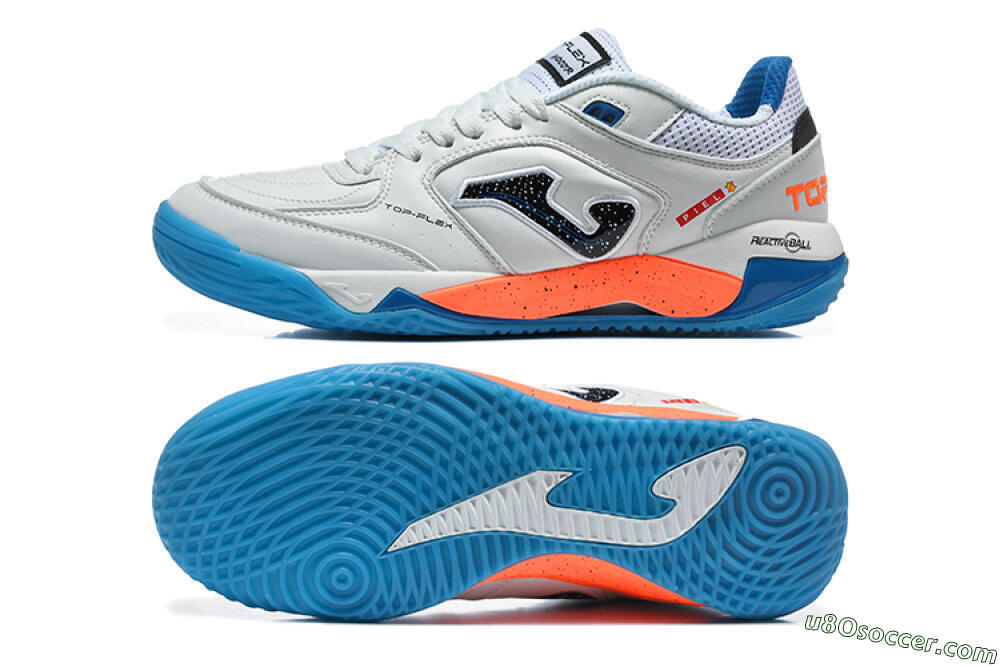 Joma Top Flex IC Indoor & Futsal Soccer Shoes - White/Bright Blue/Vibrant Orange 0