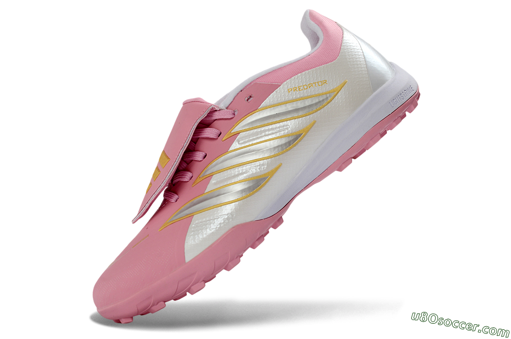 Adidas Predator 26 Elite Fold-Over Tongue TF Artificial Turf Soccer Shoes - Pink/Blossom Pink/Metallic Silver 6