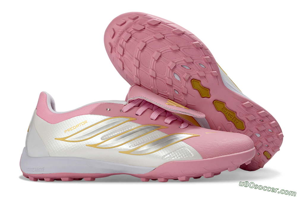 Adidas Predator 26 Elite Fold-Over Tongue TF Artificial Turf Soccer Shoes - Pink/Blossom Pink/Metallic Silver 1