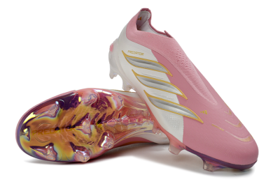 Adidas Predator 26 Elite Laceless FG Firm Ground Soccer Cleats - Pink/Berry Pink/Metallic Silver