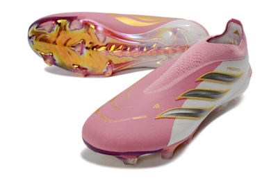 Adidas Predator 26 Elite Laceless FG Firm Ground Soccer Cleats - Pink/Berry Pink/Metallic Silver
