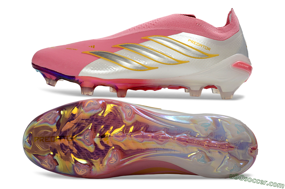 Adidas Predator 26 Elite Laceless FG Firm Ground Soccer Cleats - Pink/Berry Pink/Metallic Silver 0