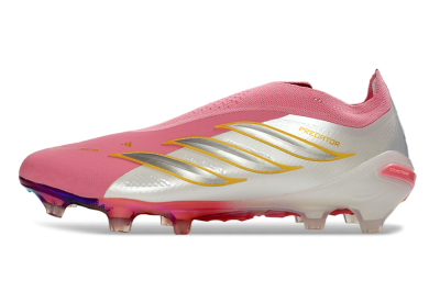 Adidas Predator 26 Elite Laceless FG Firm Ground Soccer Cleats - Pink/Berry Pink/Metallic Silver