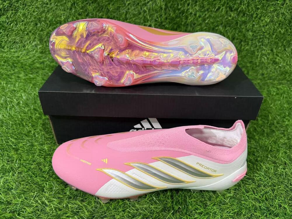 Adidas Predator 26 Elite Laceless FG Firm Ground Soccer Cleats - Pink/Berry Pink/Metallic Silver
