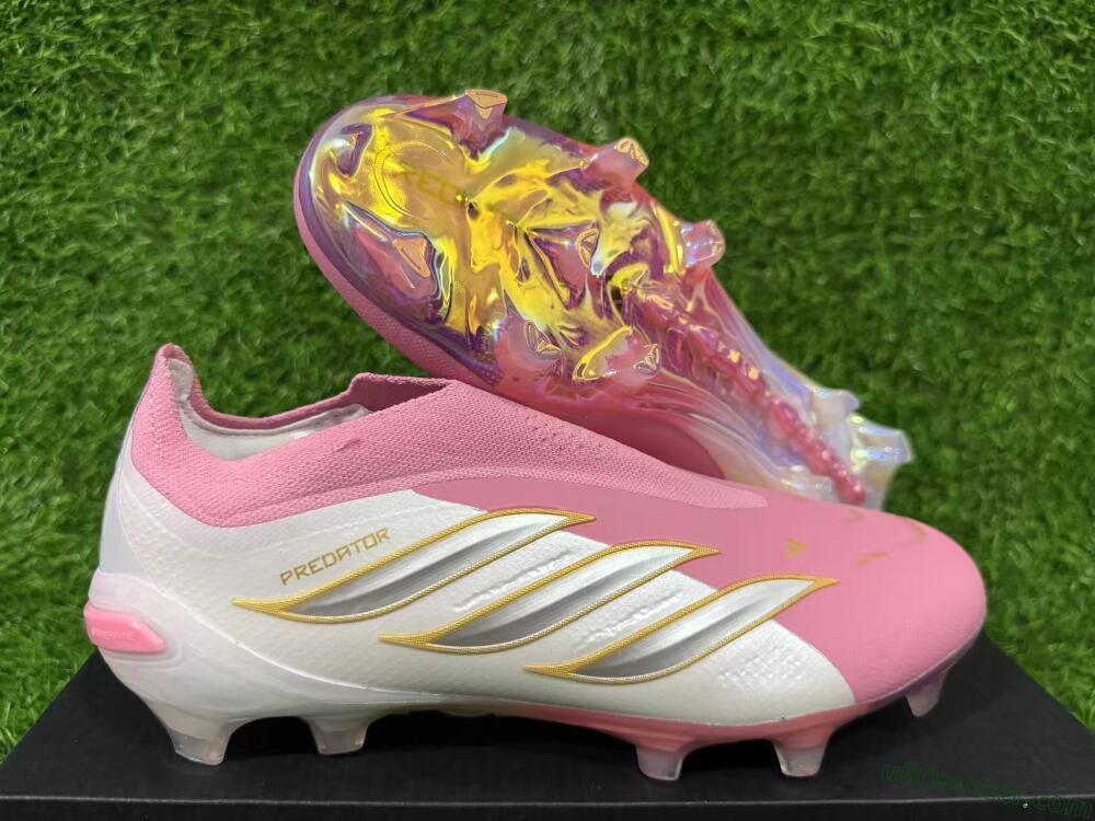 Adidas Predator 26 Elite Laceless FG Firm Ground Soccer Cleats - Pink/Berry Pink/Metallic Silver
