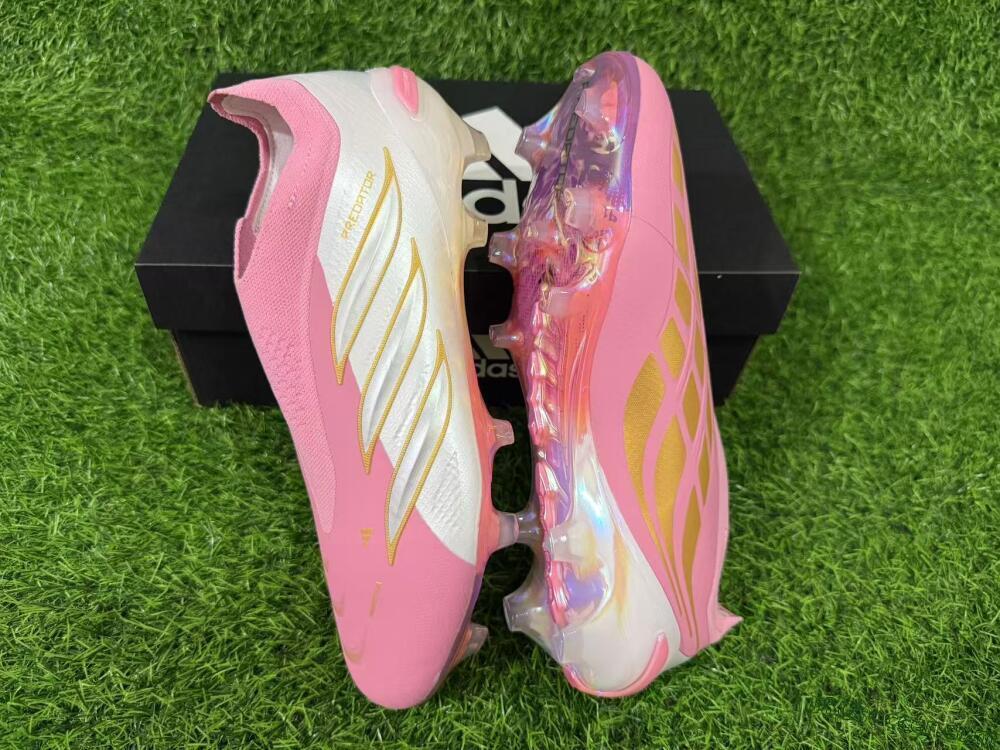 Adidas Predator 26 Elite Laceless FG Firm Ground Soccer Cleats - Pink/Berry Pink/Metallic Silver