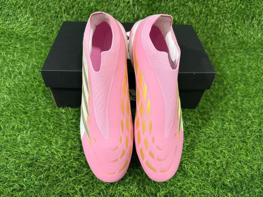Adidas Predator 26 Elite Laceless FG Firm Ground Soccer Cleats - Pink/Berry Pink/Metallic Silver