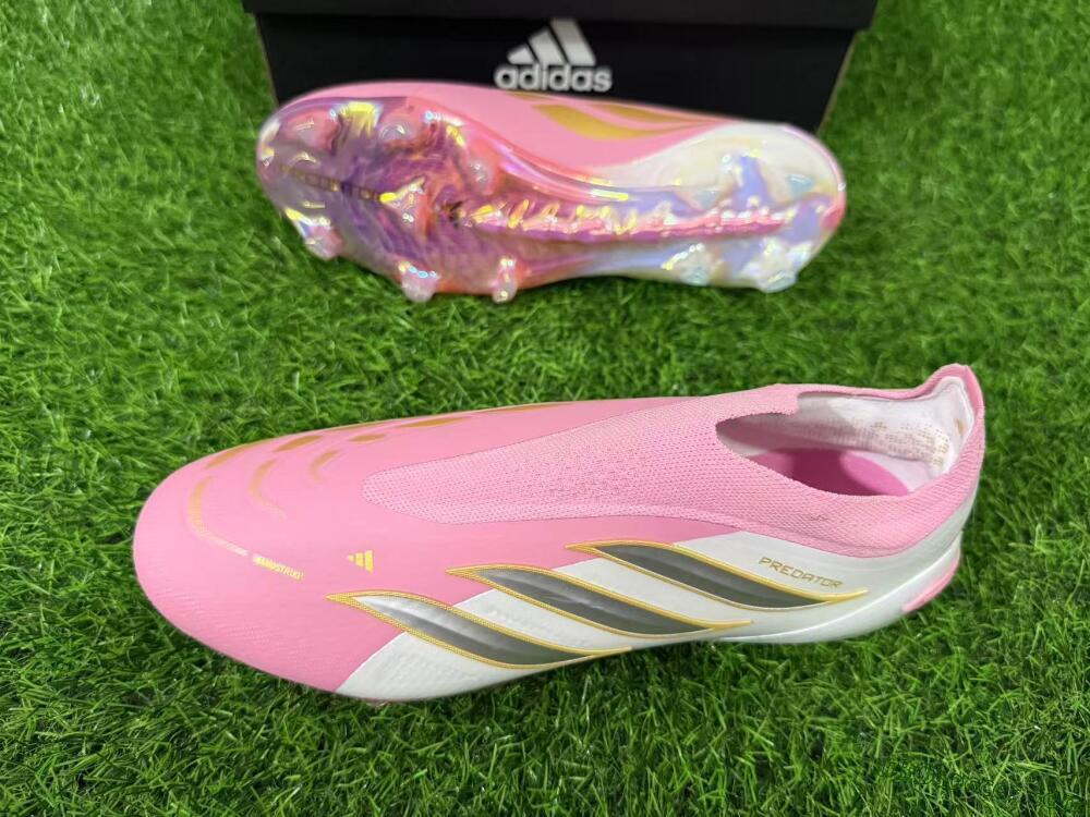 Adidas Predator 26 Elite Laceless FG Firm Ground Soccer Cleats - Pink/Berry Pink/Metallic Silver