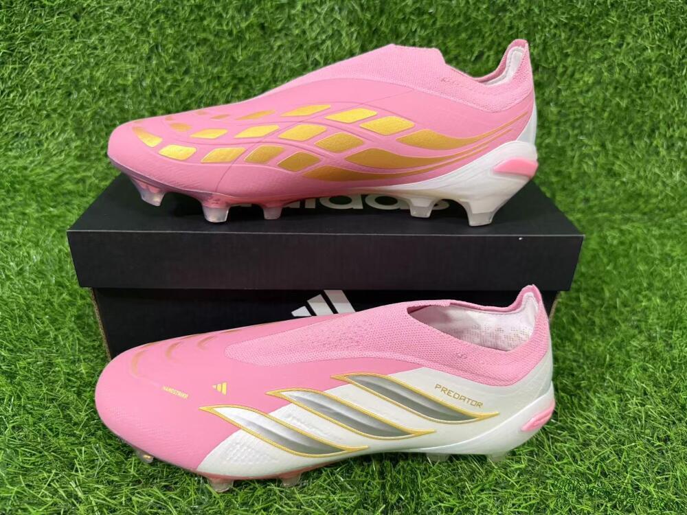 Adidas Predator 26 Elite Laceless FG Firm Ground Soccer Cleats - Pink/Berry Pink/Metallic Silver