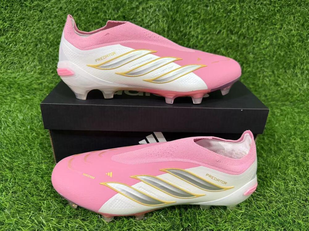 Adidas Predator 26 Elite Laceless FG Firm Ground Soccer Cleats - Pink/Berry Pink/Metallic Silver