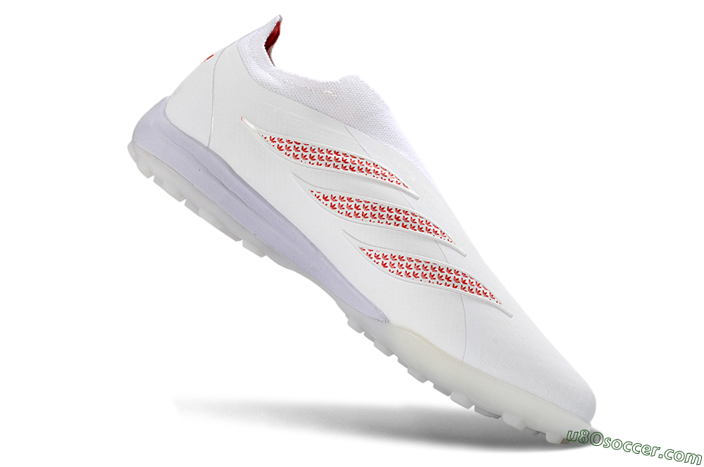 Adidas Predator 26 Elite Laceless TF Artificial Turf Soccer Shoes - White/Cloud White/Solar Red 5