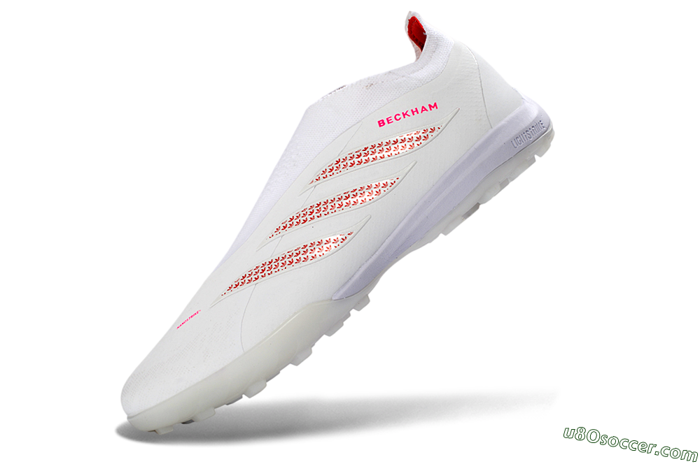 Adidas Predator 26 Elite Laceless TF Artificial Turf Soccer Shoes - White/Cloud White/Solar Red 6