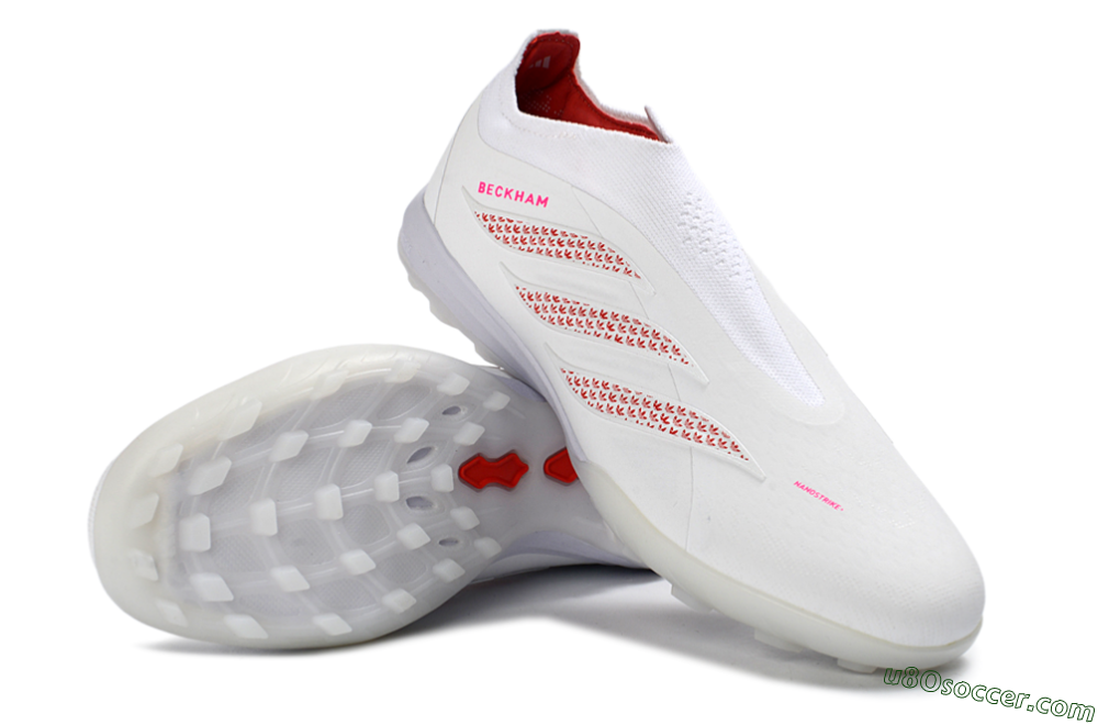 Adidas Predator 26 Elite Laceless TF Artificial Turf Soccer Shoes - White/Cloud White/Solar Red 4