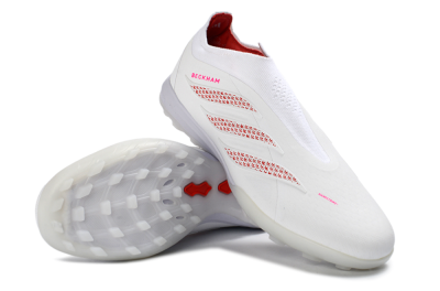 Adidas Predator 26 Elite Laceless TF Artificial Turf Soccer Shoes - White/Cloud White/Solar Red
