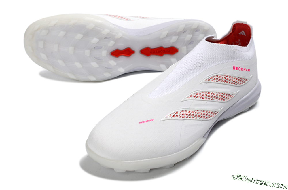 Adidas Predator 26 Elite Laceless TF Artificial Turf Soccer Shoes - White/Cloud White/Solar Red 3
