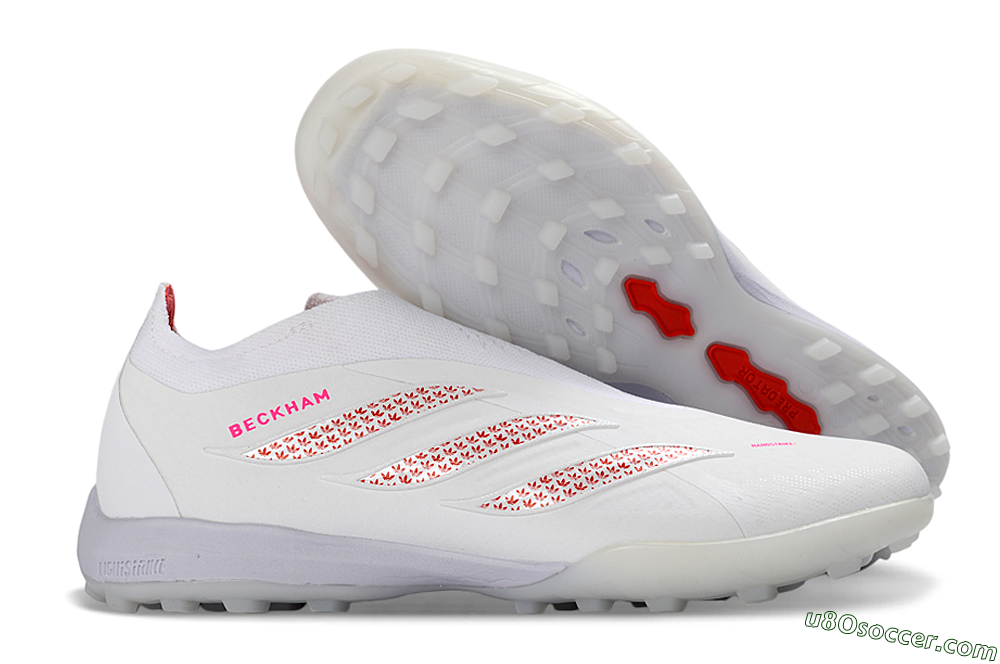Adidas Predator 26 Elite Laceless TF Artificial Turf Soccer Shoes - White/Cloud White/Solar Red 1