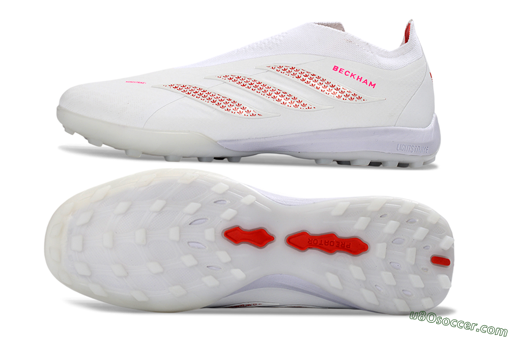 Adidas Predator 26 Elite Laceless TF Artificial Turf Soccer Shoes - White/Cloud White/Solar Red 0