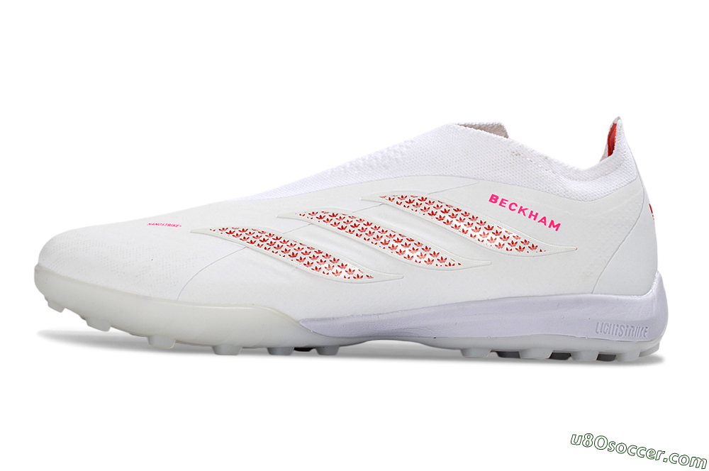 Adidas Predator 26 Elite Laceless TF Artificial Turf Soccer Shoes - White/Cloud White/Solar Red 2