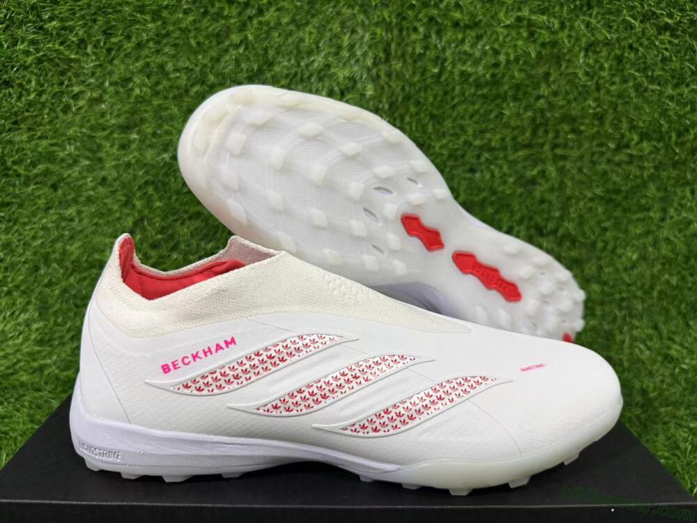 Adidas Predator 26 Elite Laceless TF Artificial Turf Soccer Shoes - White/Cloud White/Solar Red