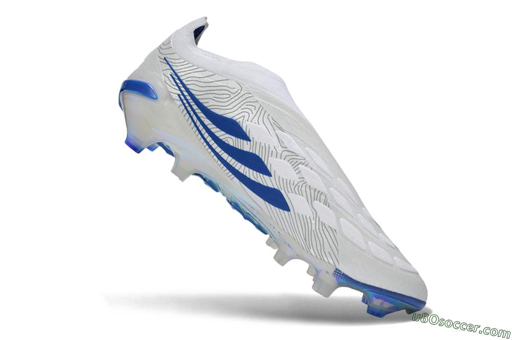 Adidas Predator 26 Elite Laceless FG Firm Ground Soccer Cleats - White/Cloud White/Lucid Blue 4