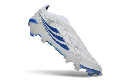 Adidas Predator 26 Elite Laceless FG Firm Ground Soccer Cleats - White/Cloud White/Lucid Blue