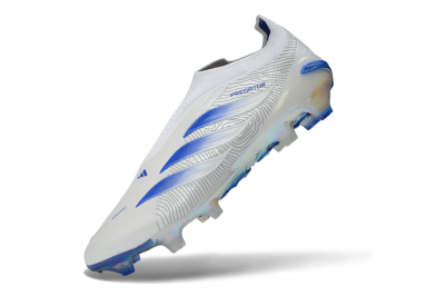 Adidas Predator 26 Elite Laceless FG Firm Ground Soccer Cleats - White/Cloud White/Lucid Blue