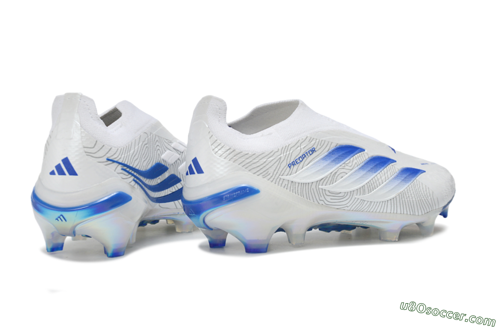 Adidas Predator 26 Elite Laceless FG Firm Ground Soccer Cleats - White/Cloud White/Lucid Blue 6