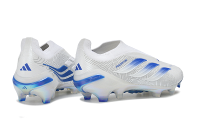 Adidas Predator 26 Elite Laceless FG Firm Ground Soccer Cleats - White/Cloud White/Lucid Blue