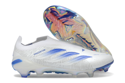 Adidas Predator 26 Elite Laceless FG Firm Ground Soccer Cleats - White/Cloud White/Lucid Blue