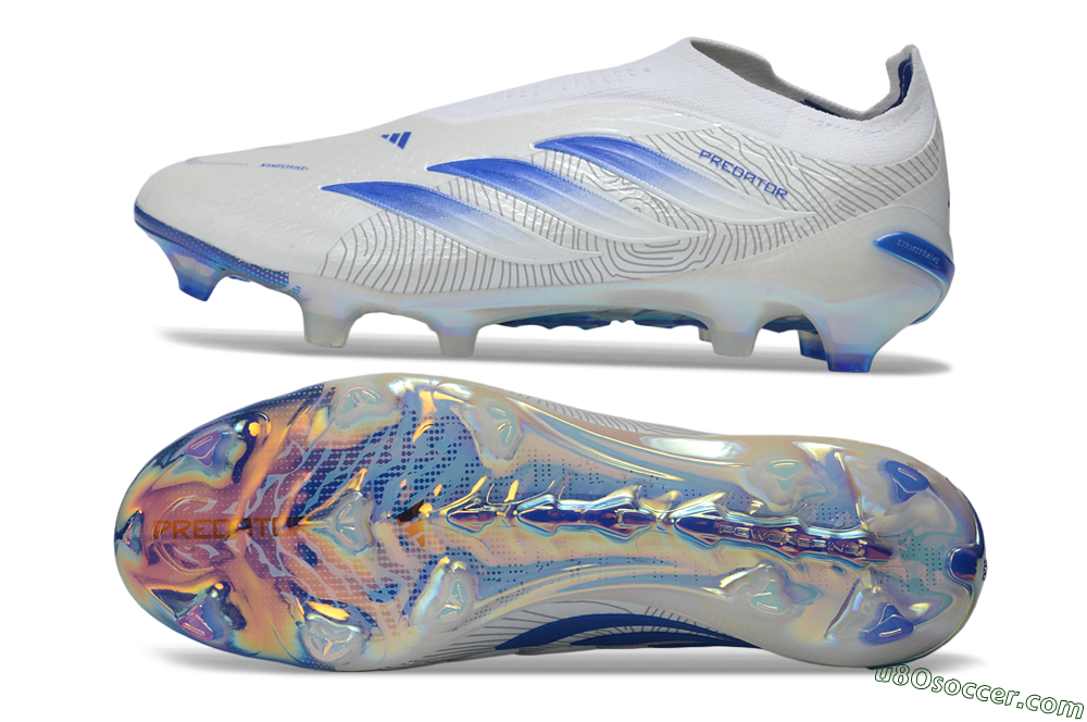 Adidas Predator 26 Elite Laceless FG Firm Ground Soccer Cleats - White/Cloud White/Lucid Blue 0