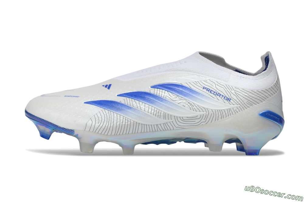 Adidas Predator 26 Elite Laceless FG Firm Ground Soccer Cleats - White/Cloud White/Lucid Blue 2
