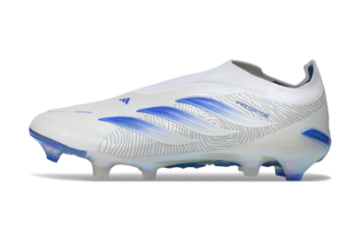 Adidas Predator 26 Elite Laceless FG Firm Ground Soccer Cleats - White/Cloud White/Lucid Blue
