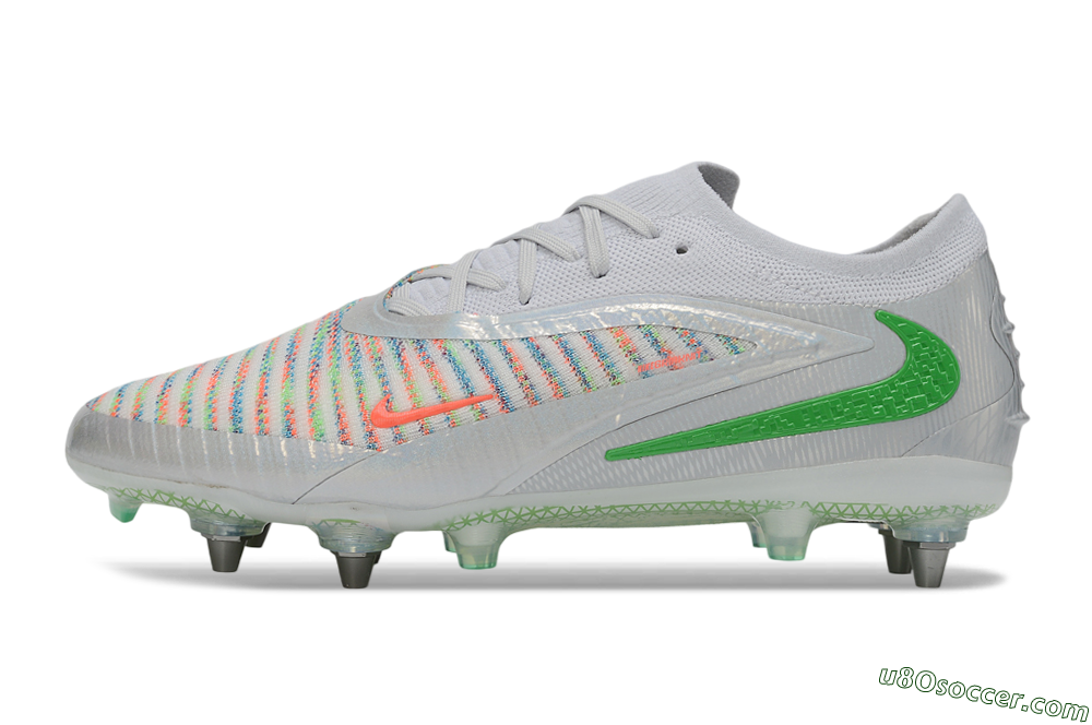 Nike Phantom 6 Elite Low SG Soft Ground Soccer Cleats - Silver/Metallic Silver/Electric Green 2