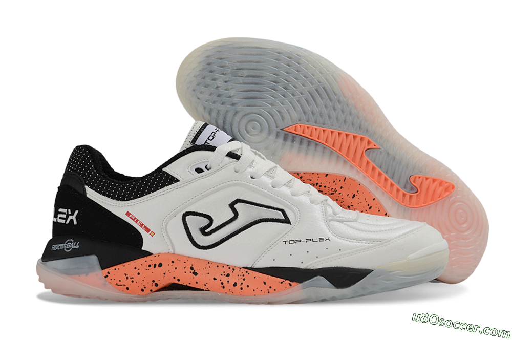 Joma Top Flex IC Indoor & Futsal Soccer Shoes - White/Black/Coral 1