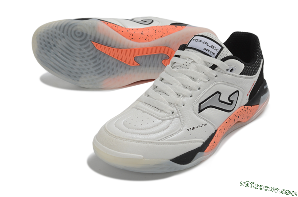 Joma Top Flex IC Indoor & Futsal Soccer Shoes - White/Black/Coral 3