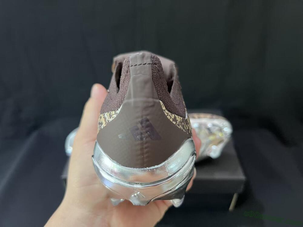 Adidas Predator 26 Elite Fold-Over Tongue FG Firm Ground Soccer Cleats - Brown/Metallic Silver/Snakeskin Print