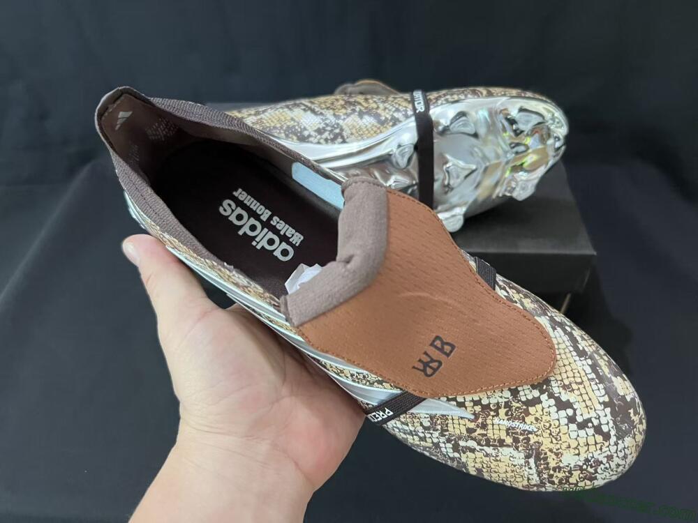 Adidas Predator 26 Elite Fold-Over Tongue FG Firm Ground Soccer Cleats - Brown/Metallic Silver/Snakeskin Print