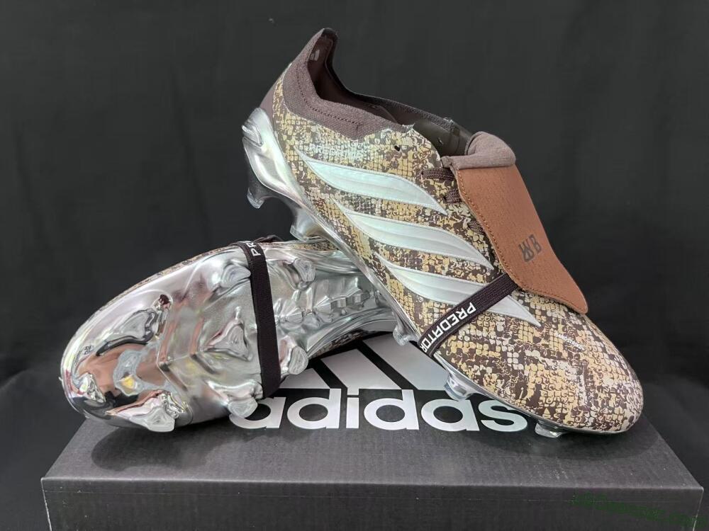 Adidas Predator 26 Elite Fold-Over Tongue FG Firm Ground Soccer Cleats - Brown/Metallic Silver/Snakeskin Print